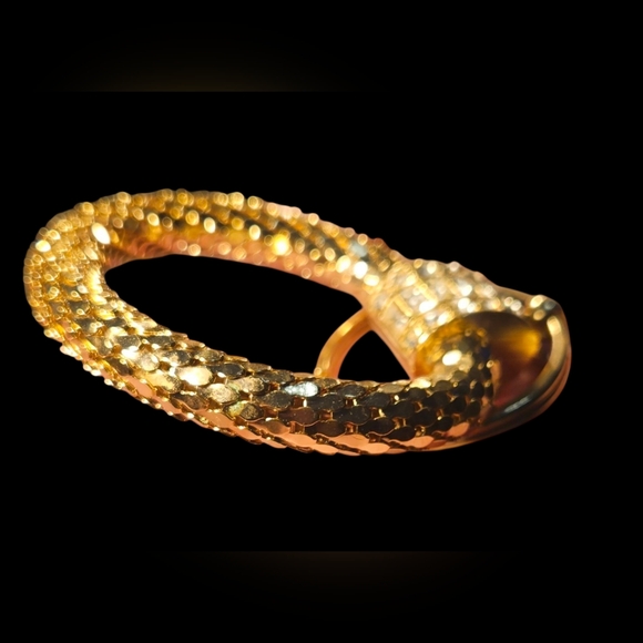 Vintage Whiting and Davis Gold Mesh & Rhinestone Key Ring Keychain - Picture 3 of 3